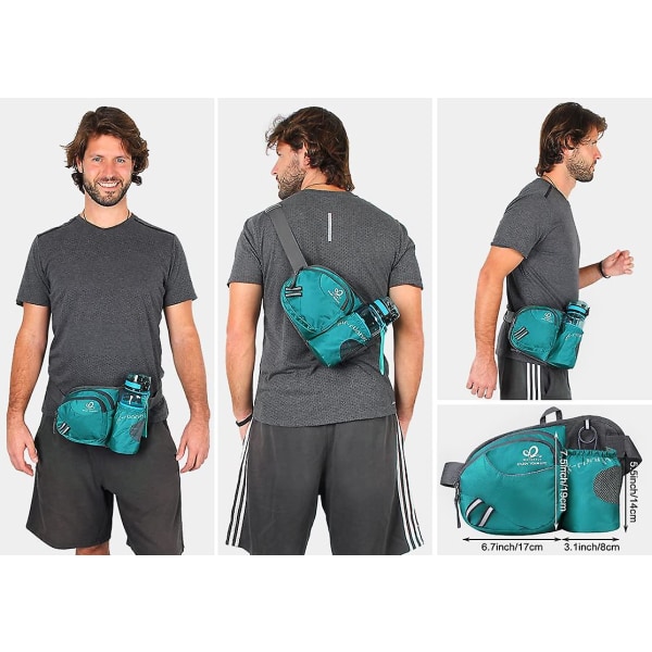 WATERFLY Hiking Waist Bag Fanny Pack with Water Bottle Holder for Men Women Running Dog Walking Fit All Phones (Bottle Not Included) Turquoise DB