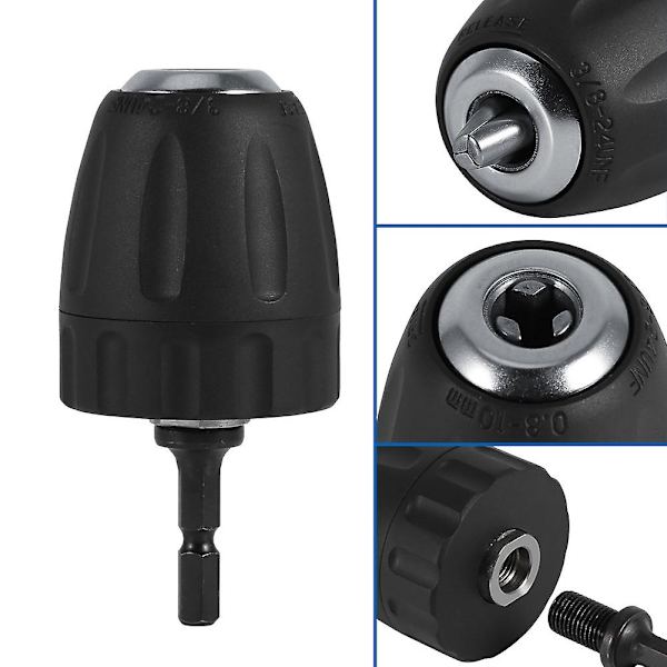 0,8-10 mm nyckellös borrchuck 3/8 - 24UNF gänga snabbchuck borrhållare med SDS-Plus 1/4 [DB] black