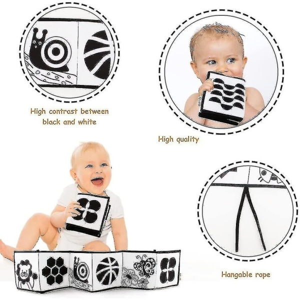 Sort og hvid højkontrast sensorisk babylegetøj Baby blød bog til tidlig uddannelse, spædbørns mavetime legetøj db Lion