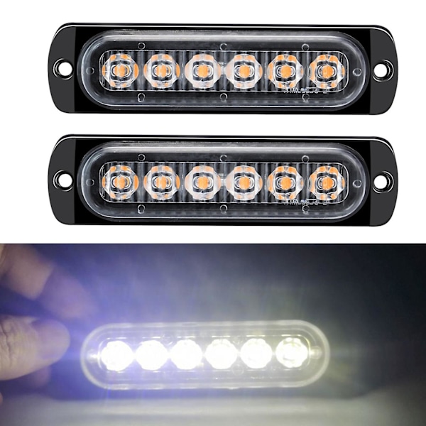 2 stk 12-24V LED-stroblys advarselslys Advarsel Nødlys Blinkende lys Forsiktighetslys Bar for bil Tr db White Light