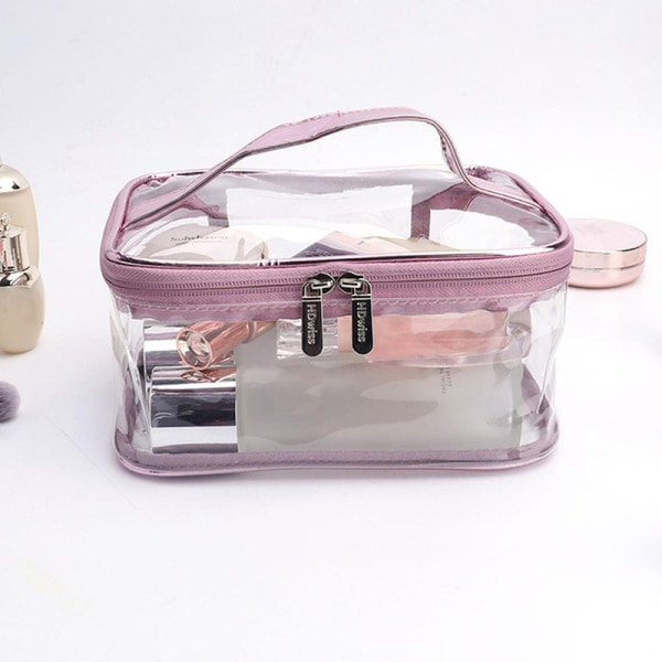 Transparent PVC Makeup Bag Bärbar Vattentät Toalettväska Stor Kapacitet Dragkedja Kosmetisk Väska DB Rose Pink Double Layer