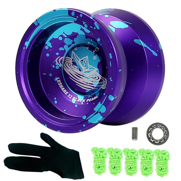 Aluminium Yoyo til børnegave, professionel Yoyo-bold, til begyndere Yoyo-spillere, med handske og 5 Yoyo-strenge db Purple