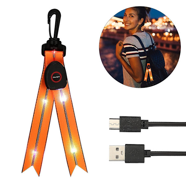 LED-blinkande ljus med färgglada lampor, USB-uppladdningsbara reflexer för skolväska, säkerhetsljus [DB] Orange