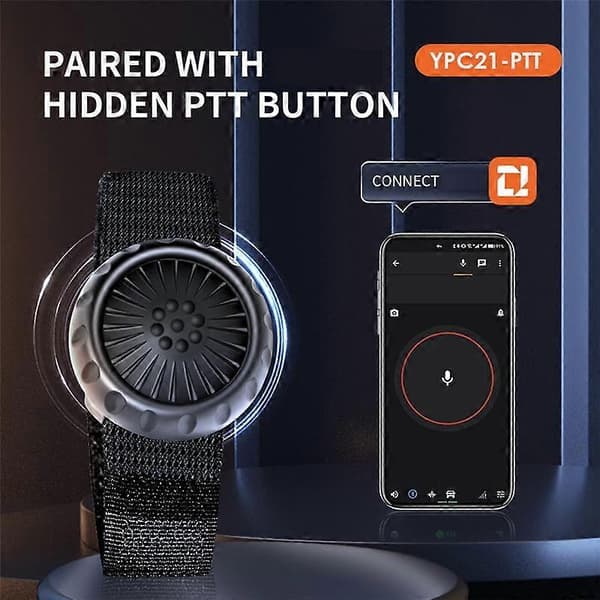 Trådlös Bluetooth PTT Walkie Talkie Kontrollknapp med Justerbar Rem för Zello IOS Android Sma DB Black