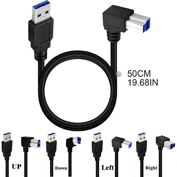 USB3.0-kaapeli, uros-uros, 90 asteen oikea kulma, USB3.0-tulostinkaapeli db Right bend