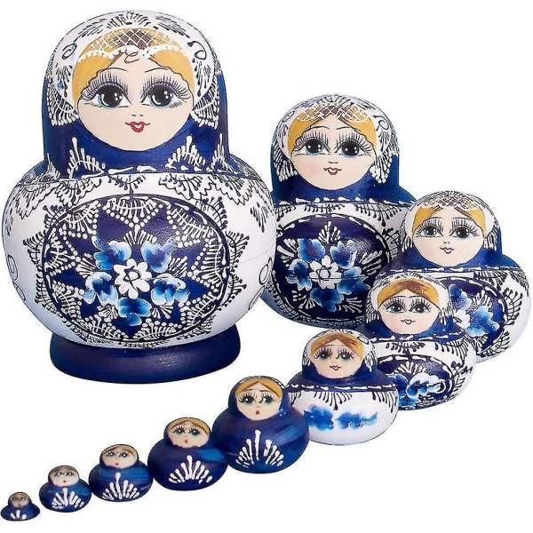 Pesänukkemerkki, 10 kpl, venäläisten matryoshka-nukkesarja Venäläinen nukke 10 kappaletta maalattua puuta? Käsintehty, lahjat, lelutDB