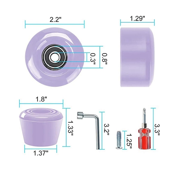 8 stk. 32 x 58 mm, 82a skateboardhjul med lejer, 2 tåpropper, reservedele til udendørs eller indendørs brug