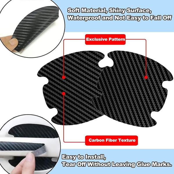8 Pak Dørhåndtag Klistermærker Carbon Fiber Anti Scratch Beskyttelse Håndtag Kop Beskytter til Toyota