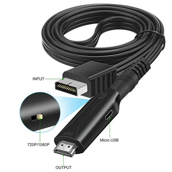 Mini-storlek för PS1 / för PS2 till HDMI-kompatibel konverteringsadapter Full Digital Fo [DB]