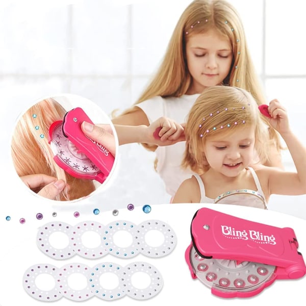 Hair Bedazzler Kit med rhinsten, Glam Collection Hair Bling Gems til piger, Kommer med Glam Styling Tool og 180 Gems (Pink)