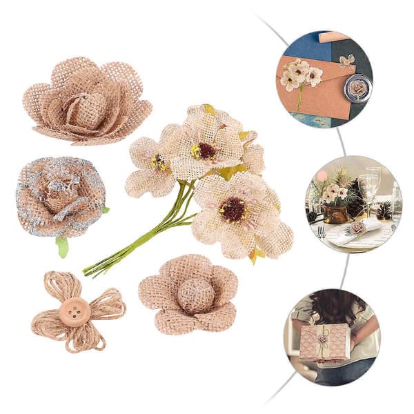 Khaki Burlap Blomster Håndlagde Blomster til Dekor 20 stk Lin Håndverkssett