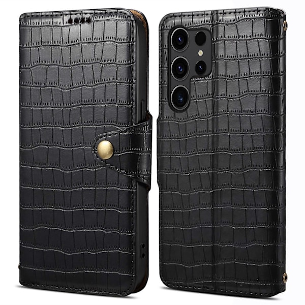 För Samsung Galaxy S24 Ultra Mobilskal Fallsäkert Krokodiltextur Skydd [db] Black