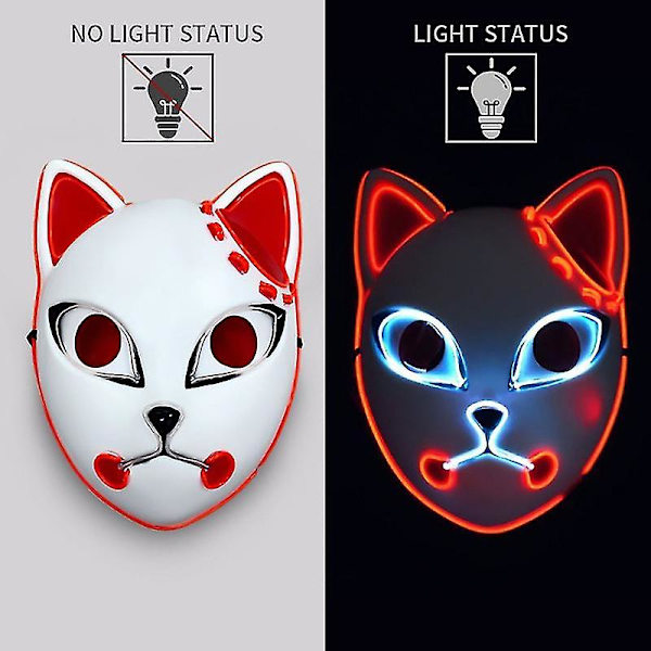 Demon Slayer Led-naamio Kettukasvo Cosplay Hohtava Naamio Japanilainen Anime Demon Slayer Cosplay naamiointijuhliin {Db} Red 1Pc