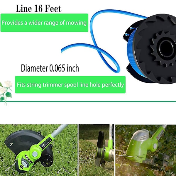 String Trimmer Spole Line til Greenworks 24v 40v 80v (8 Spole, 2 Cap)