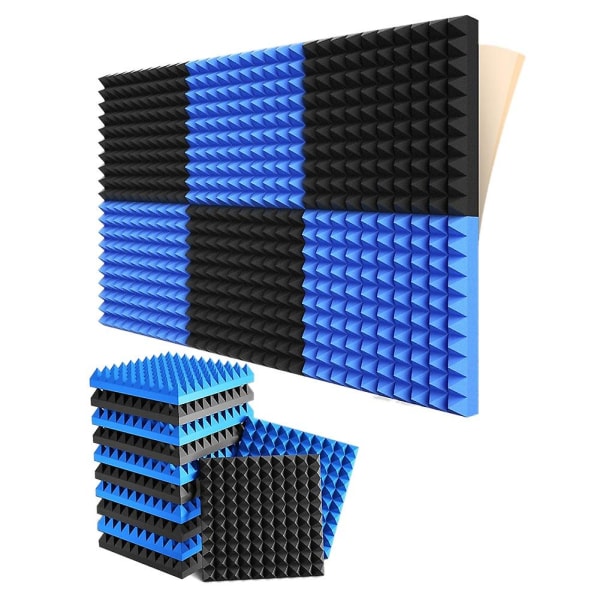 12 Pack - selvklebende lydisolerte skumpaneler, 2 tommer x 12 tommer x 12 tommer design akustiske skumpaneler og kontorer [DB] Black  Blue