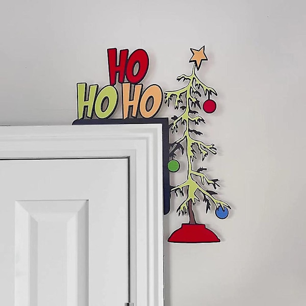 Julepynt til dørhjørner, julemand og Grinch dørskilt, trædørrammepynt til julefestgave {db} D