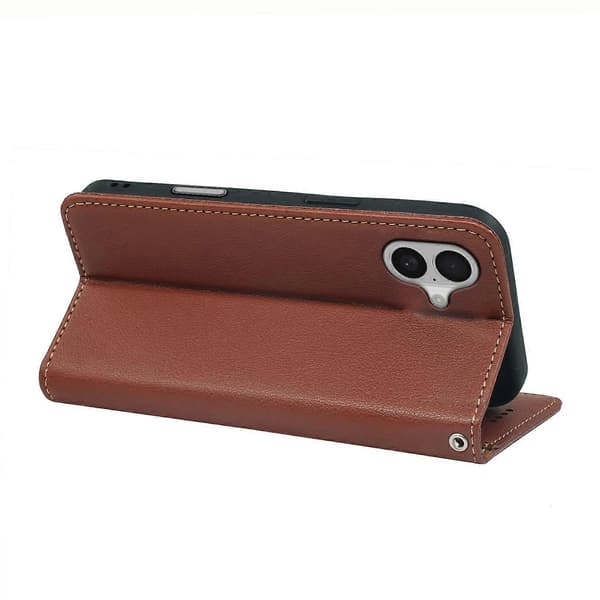 Plånboksfodral för iPhone 16 med RFID-skydd, läderfodral med stark magnetisk stängning [DB] Multicolor Brown