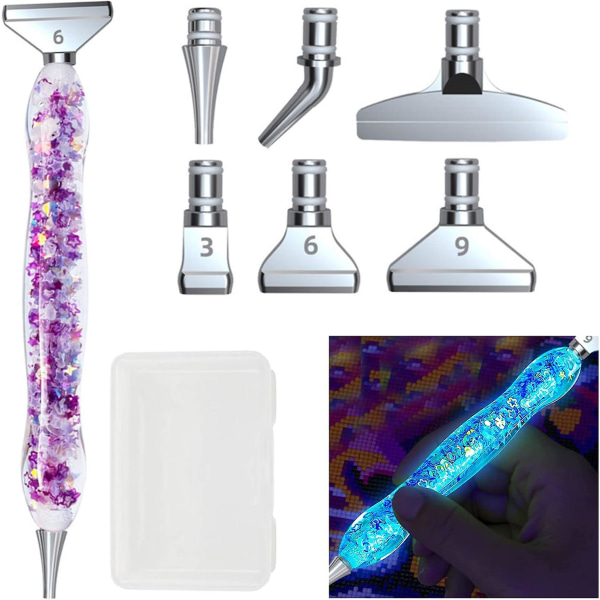 Diamond Art Painting Pen Kit, Diamond Painting Pen Tilbehør med 6 Diamond Pen Metal Erstatningstips, Glow Diamond Art Pen