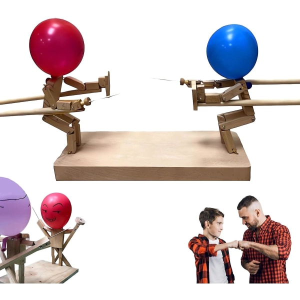 Balloon Bamboo Man Battle Strategispill, Håndlagde Tre fektedukker Ballong Fight Brettspill, Wooden Bots Battle Party Games [DB] A with 5mm plate