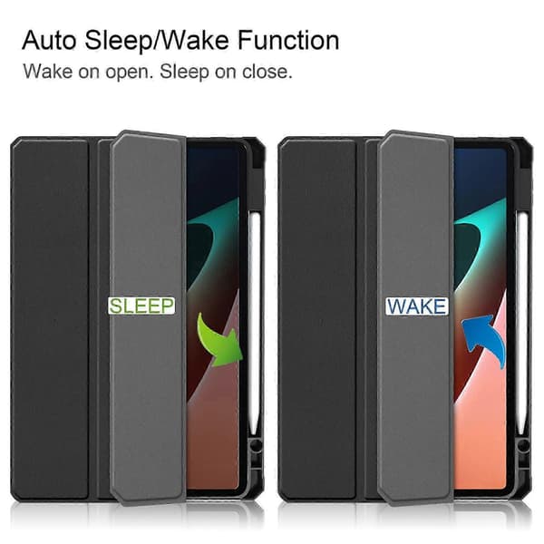 Til Xiaomi Pad 5/Pad 5 Pro Slim Case Tri-fold Stand PU Læder Stødsikkert Tablet Cover med Blyantholder Understøtter Auto Vågn/Søvn[DB]
