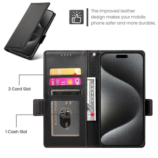 Wallet Case For Samsung Galaxy S21 FE, Slim Protective Shockproof Case With RFID Blocking, Premium PU Leather Kickstand-Brown [DB] Black