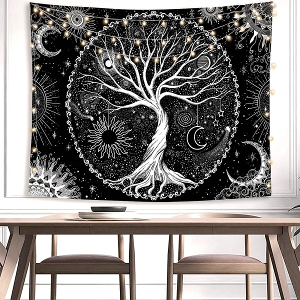 Tree of Life Tapestry Svart och vit Tapestry Galaxy Space Tapestry Svart Estetisk gobeläng