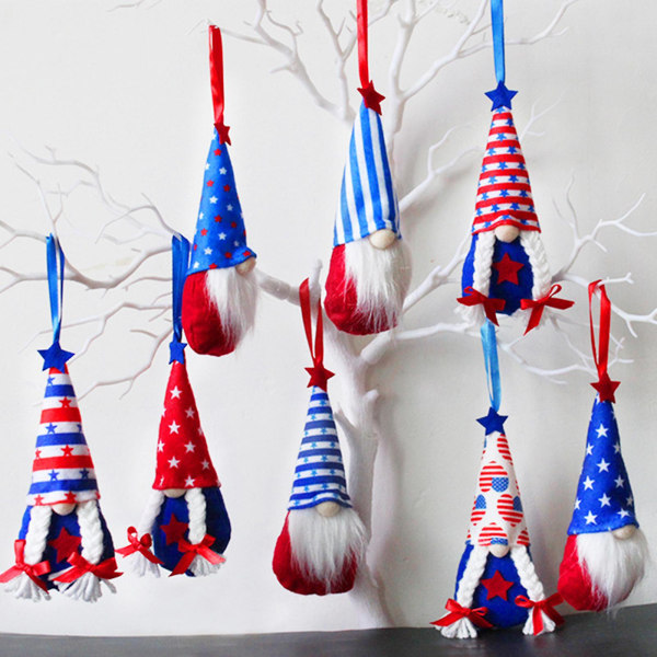 4. juli American Patriotic Gnome For Doll Independence Day Hanging Ornaments 8 [DB] Set of eight