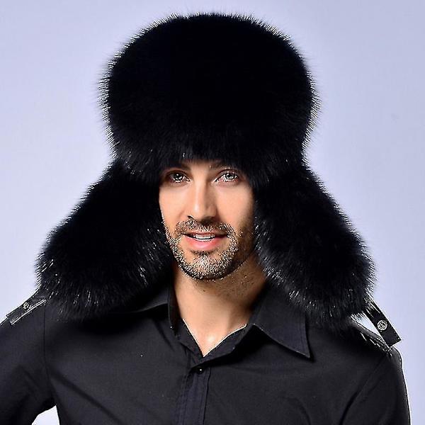 Mænd Vinter Ushanka Øreklapper Hat Faux Fur Termisk Kosak Trapper Sne Cap [DB] Black