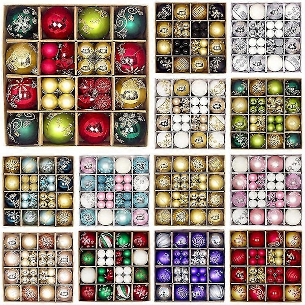 Nye juletreballpynt 44 stk  Balldekorasjonssett Fargerik julekule Knusebestandig hengende juletredekor [DB] 44pcs  C