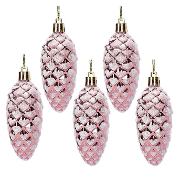 5 st julgransprydnader i plast, färgglada, glittrande, tallkottar, hängen för festlig dekoration, julgranhängande dekoration DB Rose Gold