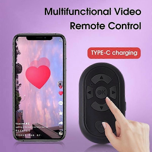 Bluetooth-kompatibel Fjernbetjening Multifunktionel Lav Latens Genopladelig Trådløs Kamera Selfie Kort Video Controller til Telefon [db] Black