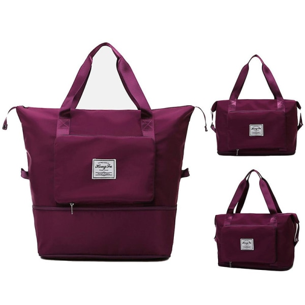 Stor kapasitet sammenleggbar reiseveske, lett utvidbar reise duffel bag, treningsbag Weekender overnatting bag gaver DB Dark Purple