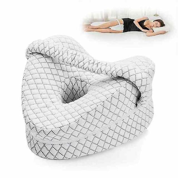 Hjärtformad Ortopedisk Sov Kudde För Ben Kilkudde Med Knästöd Ischiasdynor Kroppskudde [DB] White with strap