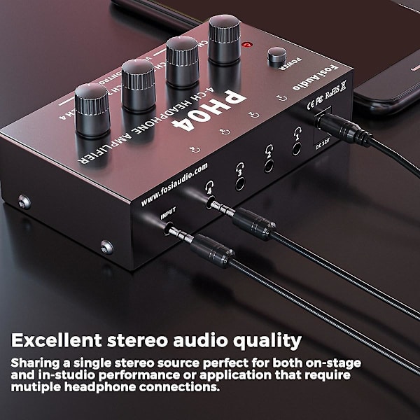 Ph04 4-kanals hodetelefonforsterker Stereo Audio Amp Ultra-kompakt bærbar hodetelefon Splitter For Studio-eu Plug