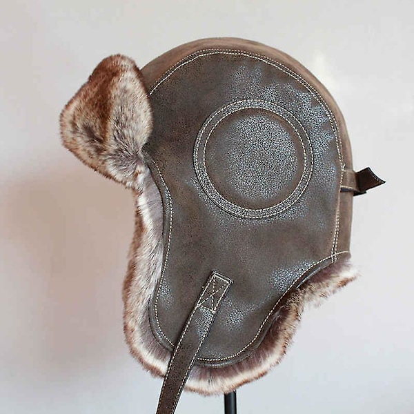 Talvi Ushanka Hat Miehet Naiset Lentäjä Aviator Bomber Trapper Hat Tekoturkis Nahka Lumi Hattu Korvilla {DB} M 56-58cm Brown