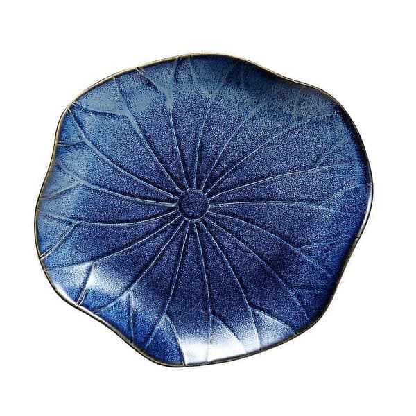 Blå keramisk middagstallerken med Folium Nelumbinis-form til 1 stk. brug [DB]