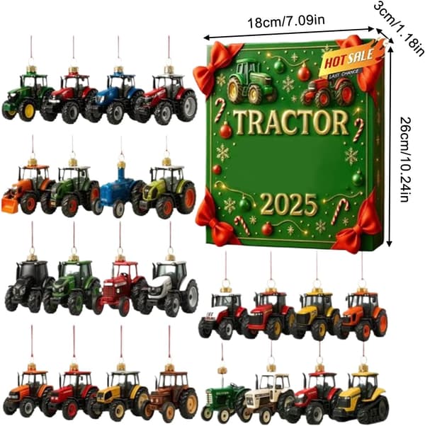 Julekalender Nedtælling, 2D Akryl Ferievedhæng - 24 Dages Traktor Juletræsdekoration Nedtælling - til Børn Voksne Vinterfest Fejring [DB]