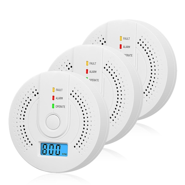 3 Pakk Kullosdetektorer Batteridrevet CO Alarm Detektor Monitor {Db} 3 Pack