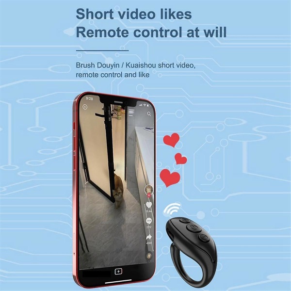 Bluetooth 5.3 Fingerspidsfjernbetjening Ring Selfie Foto Side Turner Flipping Video Controller Til