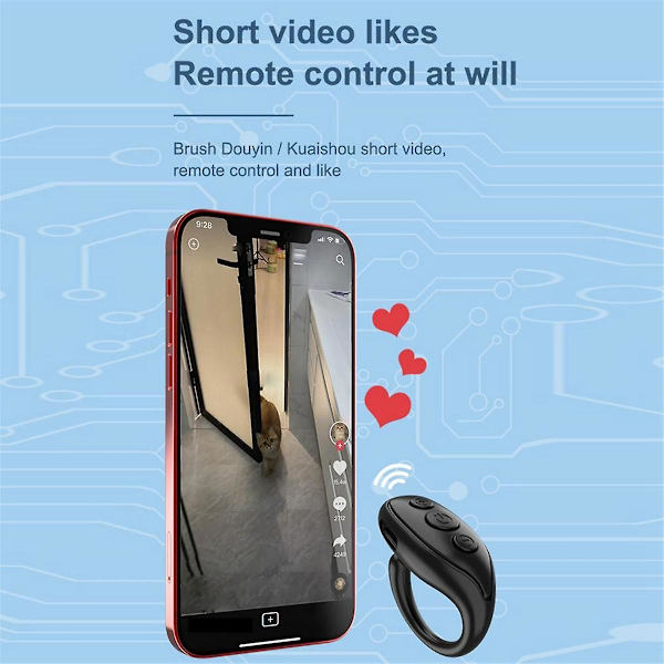 Bluetooth 5.3 Sormuskaukosäädin Selfie-kuva Sivunkääntäjä Kääntö Video-ohjain