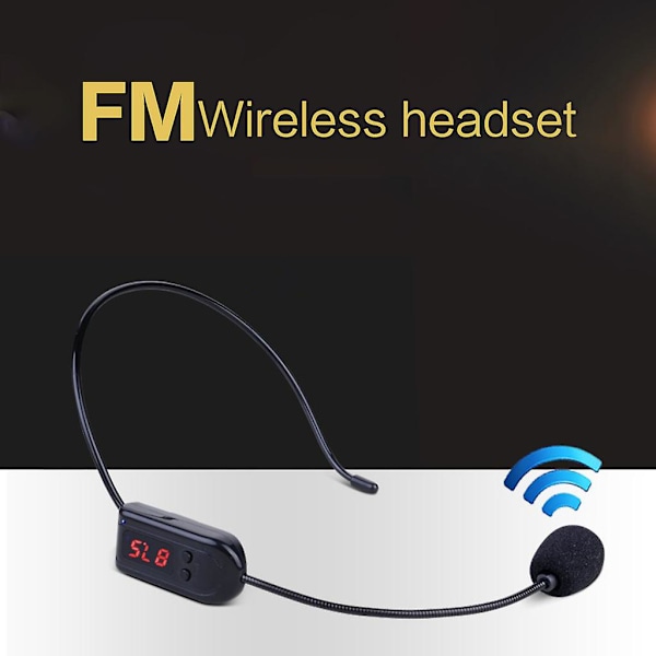 Sort bærbar FM trådløs mikrofon headset radio megafon til guideundervisning møde forelæsninger forsyninger db Black