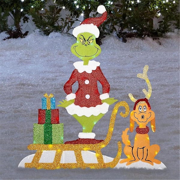 Grinch Julbelysning Dekoration Trädgård Gräsmatta Utomhus Gräsmatta Grinch Skylt Med Pinnar Jul Semester Ornament [DB] D