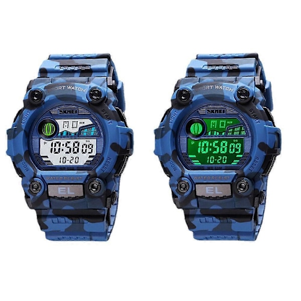 Chronograph Sport Herre armbåndsur Lysende skjerm Vanntett LED Digitalt Ur [DB] Blue