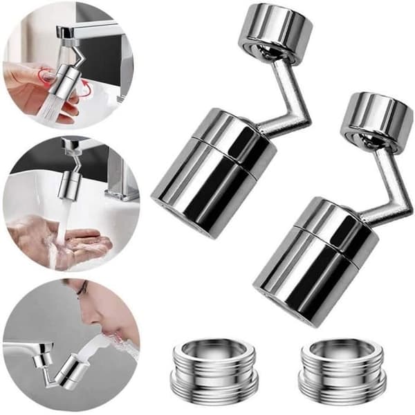 Sett med 2 universelle sprutfilterkraner - 720° rotasjon - 4-lags nettfilter Silver