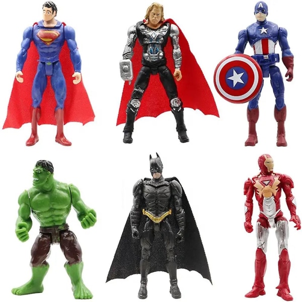 6pcs Superhero Figure Toys Superman Iron-man Captain America Batman Hulk Thor Pvc Dolls Toys Home Decoration Gifts db