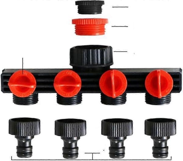 4-vejs haveslange splitter - 1/2\" 3/4\" 1\" vandhanestik til irrigationssystem [DB]