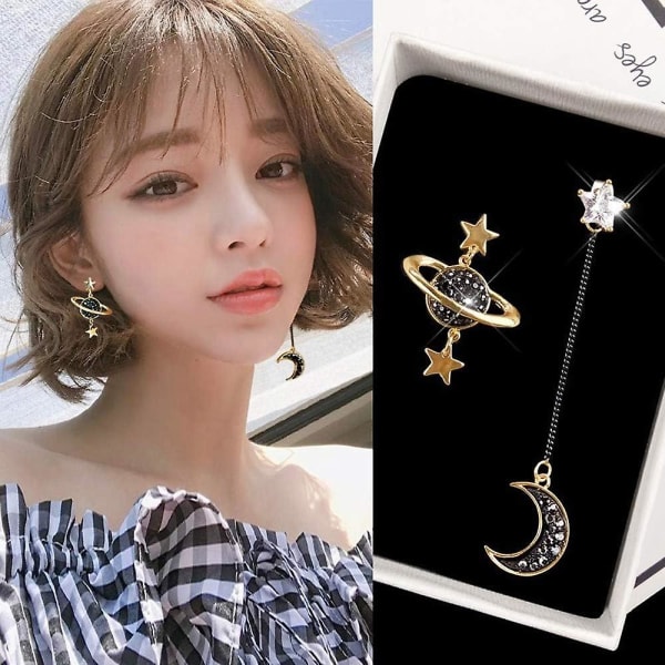 Asymmetrical Star Moon Earrings: Fashion Korean Temperament Long Ear Jewelry Earrings