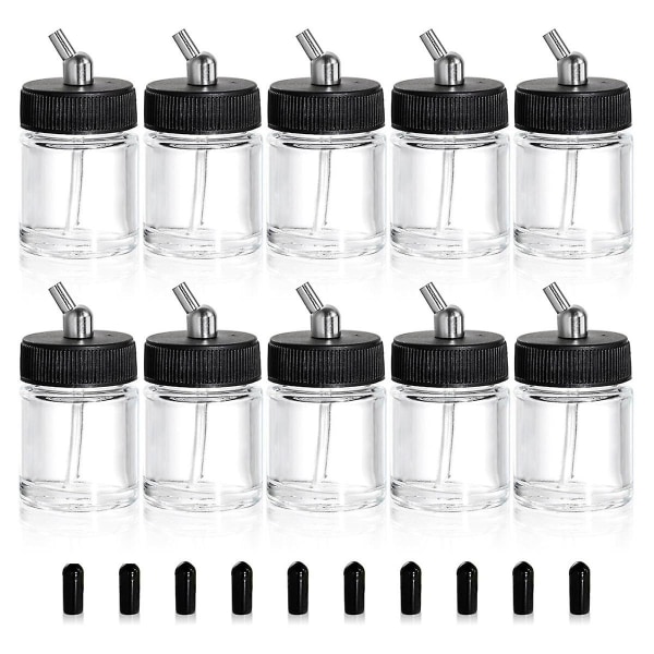 10-pack Airbrush-flaskor i glas, 22cc tomma Airbrush-burkar, genomskinlig förvaringskärl för Airbrush-färg med [DB] Transparent