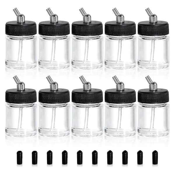 10-pakningssett med Airbrush-flasker i glass, 22cc tomme Airbrush-krukker, klar Airbrush-maling-oppbevaringsboks med [DB] Transparent