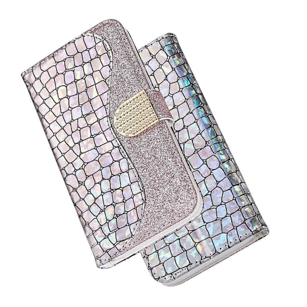 Krokodilleskind Glitter Pulver Splejsning Tegnebog Læder Etui til Samsung Galaxy A40 [DB]